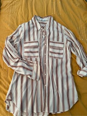 Express Cream/Rust Striped Blousey Button Down